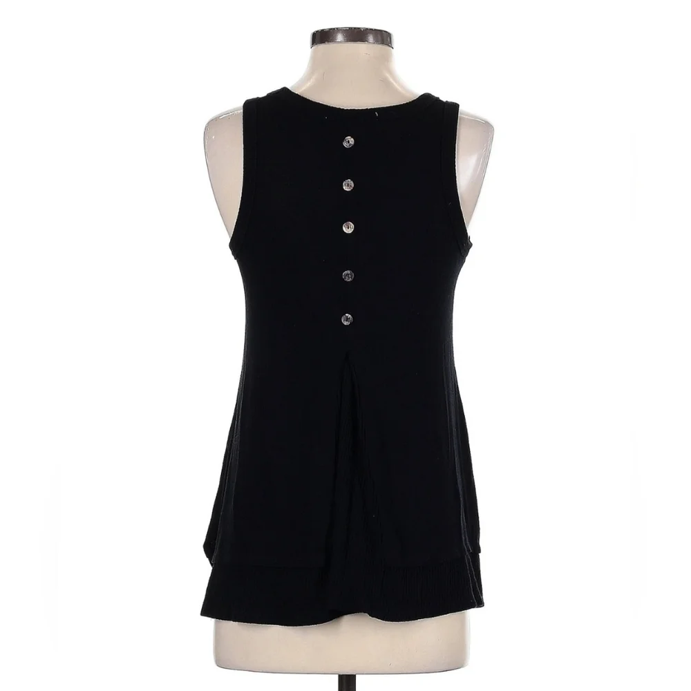 Coin 1804 | Women’s Sleeveless Button Back Knit Tank Top | Size: S | Black - Picture 2 of 12